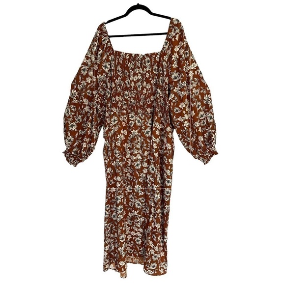 nwt La Ligne Liberty Floral Smocked Bodice Maxi Dress Brown/White Size 4XL - Picture 2 of 12